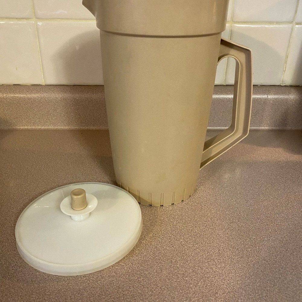 Vintage Tupperware Tan Pitcher with Lid